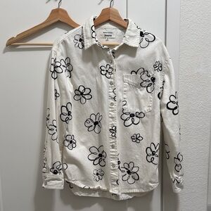 Reformation Floral Button Down Shirt - White and Black